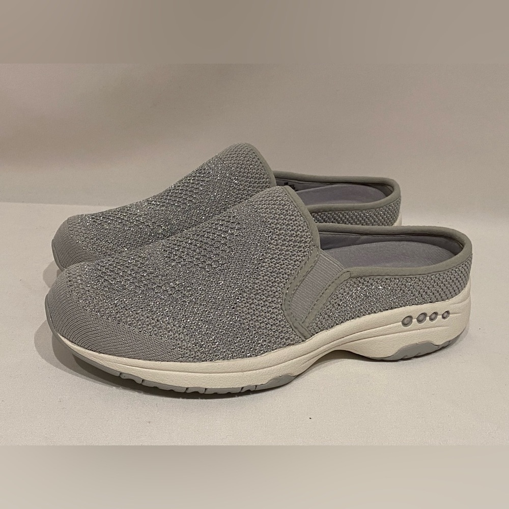 NEW Easy Spirit Take Knit 2 Silver Metallic Slip On Comfort Mule Size 5M